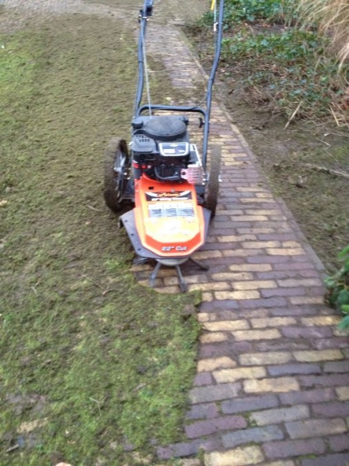 Onkruid op bestrating in de tuin bestrijden zonder gif d.m.v. borstelen